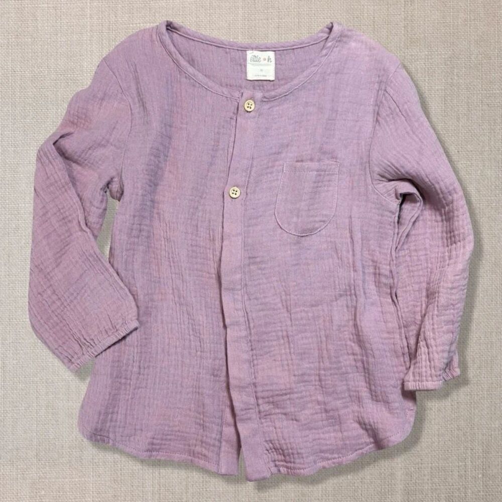 Ettie + H Girls 3Y Lavender Purple Cotton Gauze Muslin Button Shirt